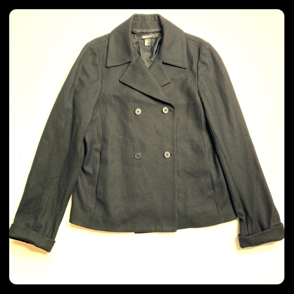 Black wool DKNY coat - great spring coat